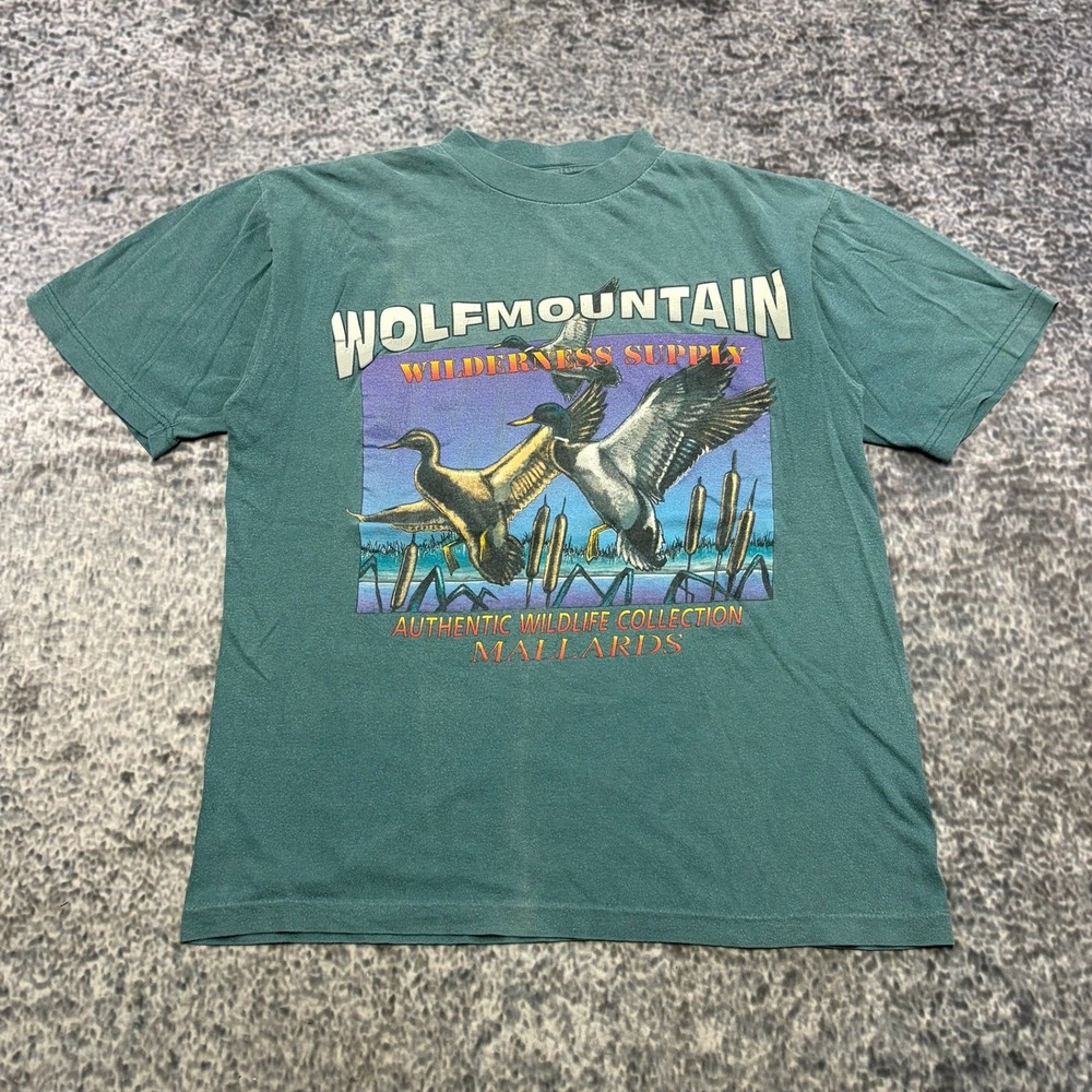 VTG Wolf Mountain Wilderness Supply Mallards T Shirt Mens Medium Green Outdoors